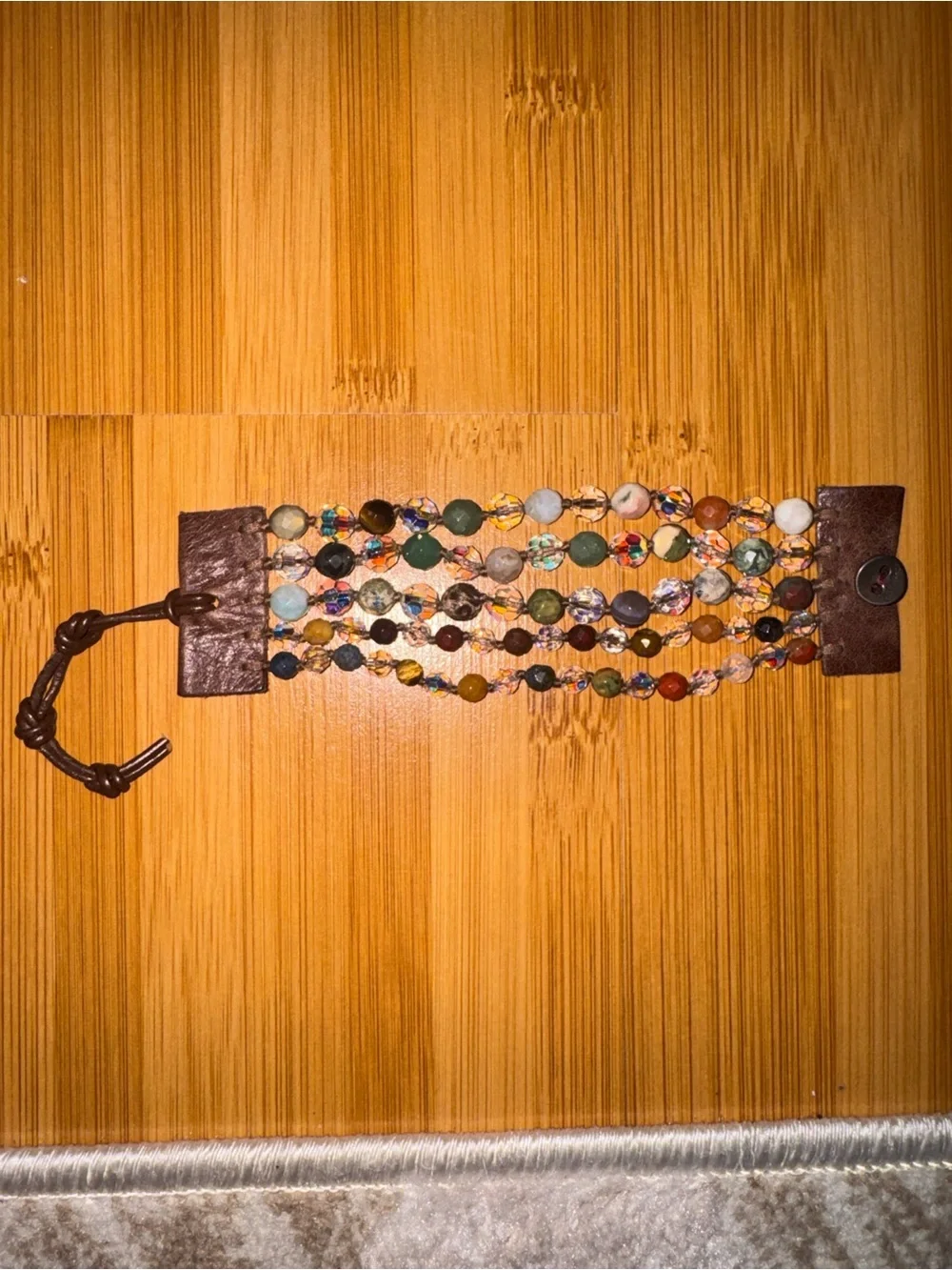 Chan Luu 5 Strand Beaded Gemstone Bracelet in Green, Blue, Red, Yellow, Brown